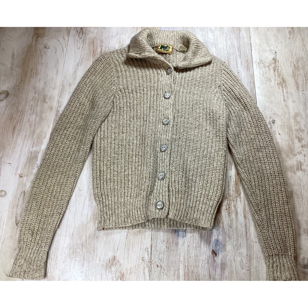 Vintage REI Co-op Wool Knit Sweater Beige Porcelain Button Front Womens M
